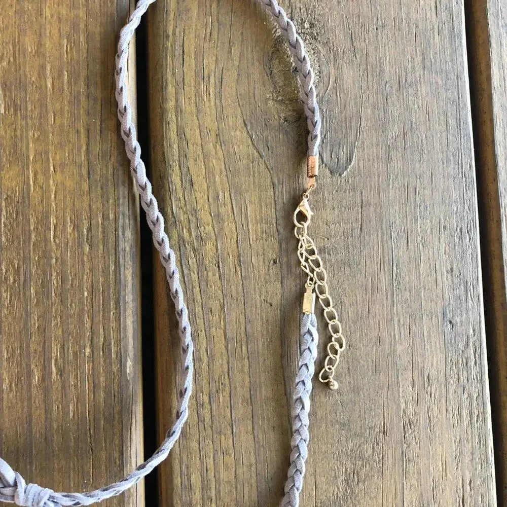 NEW Grey Braided Leather and Pearl Lariat Necklace